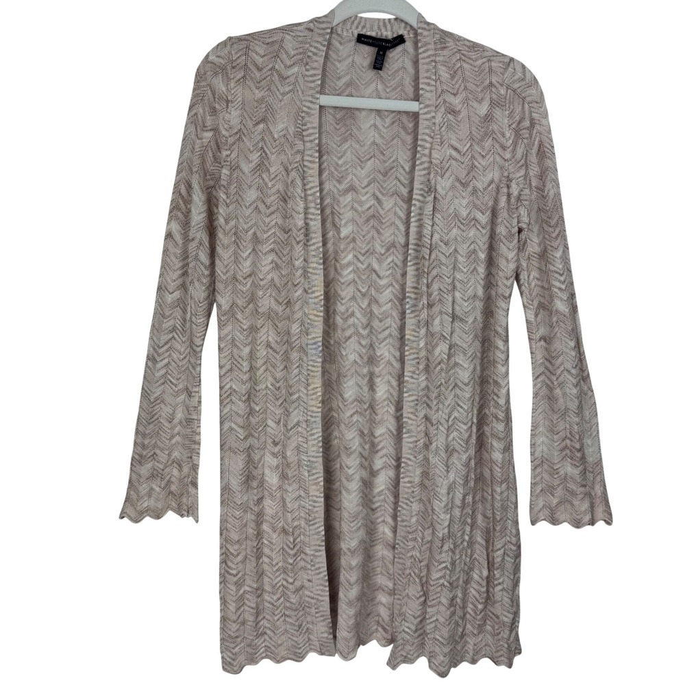 White House Black Market Beige Chevron Long Open Cardigan Sweater Jacket Size‎ M